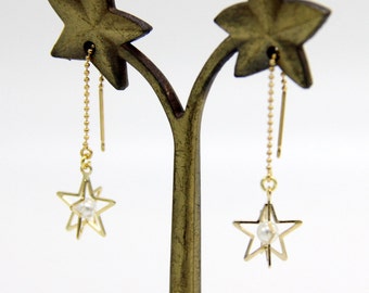 Star Earrings, Gold Star Earrings, Gold Star Dangle Earrings, Pearl Earrings, Pearl Star Earrings, Star Jewelry