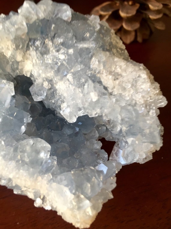 Beautiful blue Celestite geode druze specimen by SunMoonandEarth