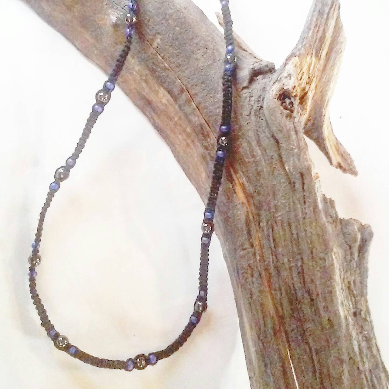 Black Hemp Beaded Necklace Hematite Hemp Jewelry Frost