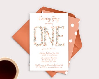 First Birthday Invitation, Fall Birthday Invitation, Fall Birthday, Floral Birthday, Our Little Pumpkin Invite, Autumn birthday invite,