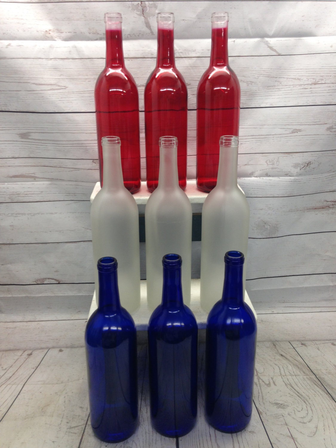9 Assorted Bottles Red White Blue Wine Bottles 750 ML for