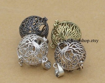 x0083-Mixed 4pcs Copper Tree of Life Charms Locket Pendant Essential Oil Diffuser Necklace Making