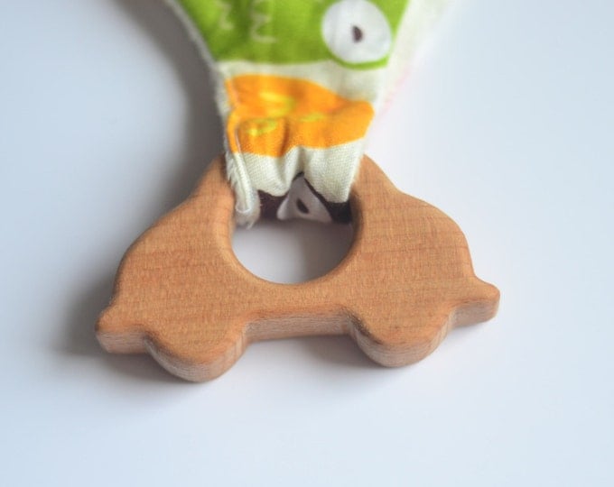 car teething toy wooden teether car baby boy toy car bunny ears teething toy gift for kids unique baby shower gift cute owl gift car wooden