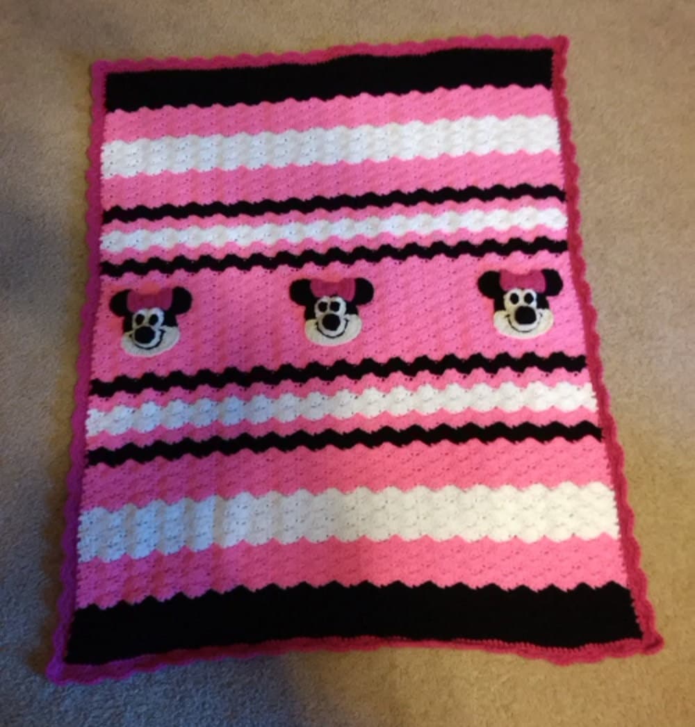 FREE SHIPPING Handmade Crochet Afghan Minnie Mouse Blanket