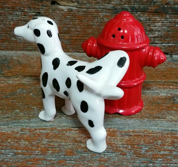 Vintage Ceramic Salt and Pepper Shakers Dalmatian at the Fire