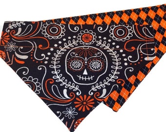 Halloween Dog Bandana - Silver Sugar Skulls