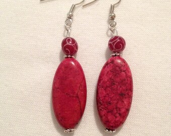 Fushia red jasper bead earrings