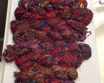 10 Hanks of Recycled Sari Yarn - lot #3
