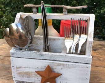 Rustic Silverware/Napkin Holder,Mothers day gift,Housewarming gift,Wedding gift,Rustic Kitchen Decor,Fathers day gift