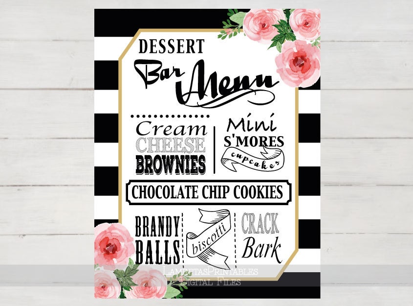 Floral Wedding Dessert sign floral wedding menu dessert