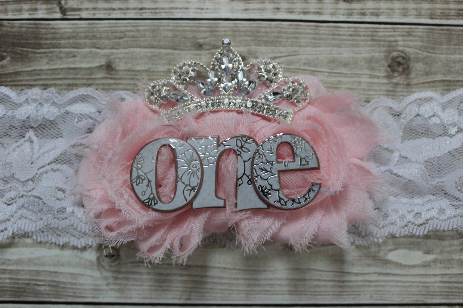 First birthday headband tiara baby bow one year old