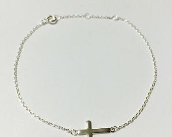 Cross bracelet,Sideway Cross Bracelet, 925 Sterling Silver Sideway Cross Bracelet,