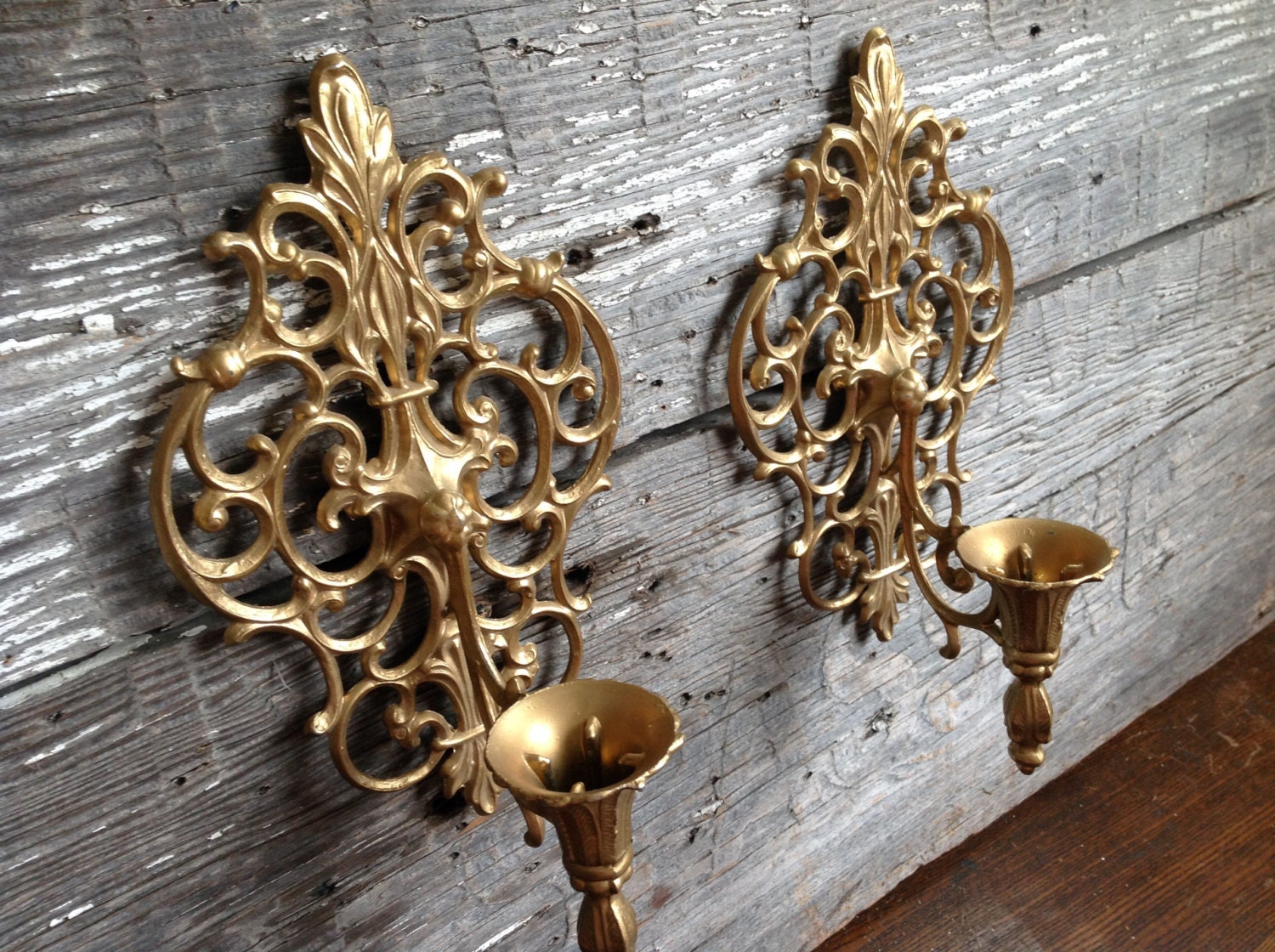Gold Wall Sconces French Country Candle Holders by patinamor