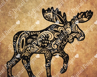Zentangle Moose svg - png - ai - fcm - dxf - eps - Doodle Moose svg - Silhouette - Cricut - Die Cutter - Clipart - Printable Moose