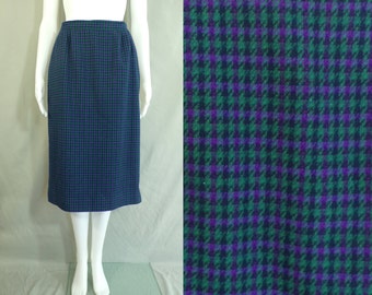 40%offAug15-17 70s plaid skirt size medium, 1970s pencil skirt, tartan skirt, teal purple skirt, pendleton, wool skirt, straight cut