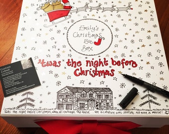 Christmas Eve Box. Hand Illustrated. Christmas Present. Bespoke & Personalised. Keepsake Box. Memory Box. Unique Christmas Gift.