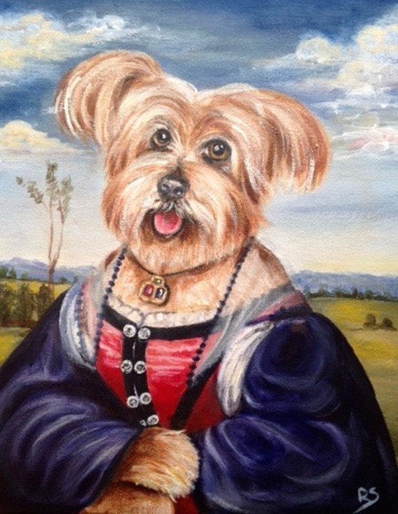 Custom pet portrait in costume Pet from photo Dog painting