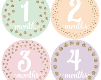 Monthly Baby Stickers, Milestone Stickers, Baby girl gift, Pastel Gold Stickers, Month Stickers, gold baby stickers, month stickers girl