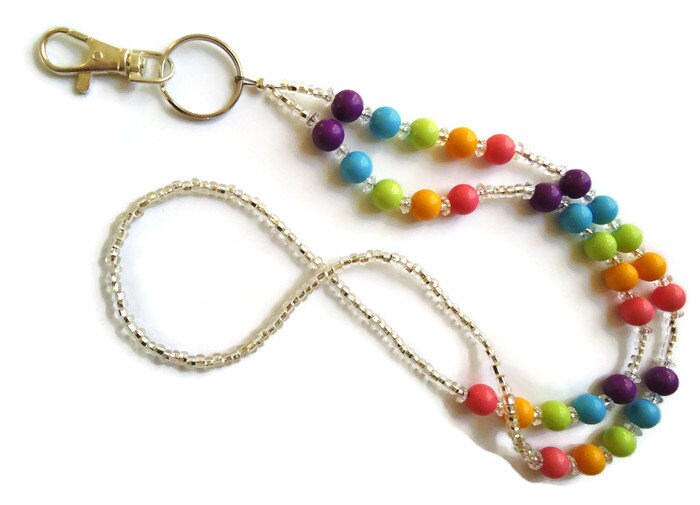 Beaded Lanyard Rainbow Lanyard Multi Color Lanyard Badge