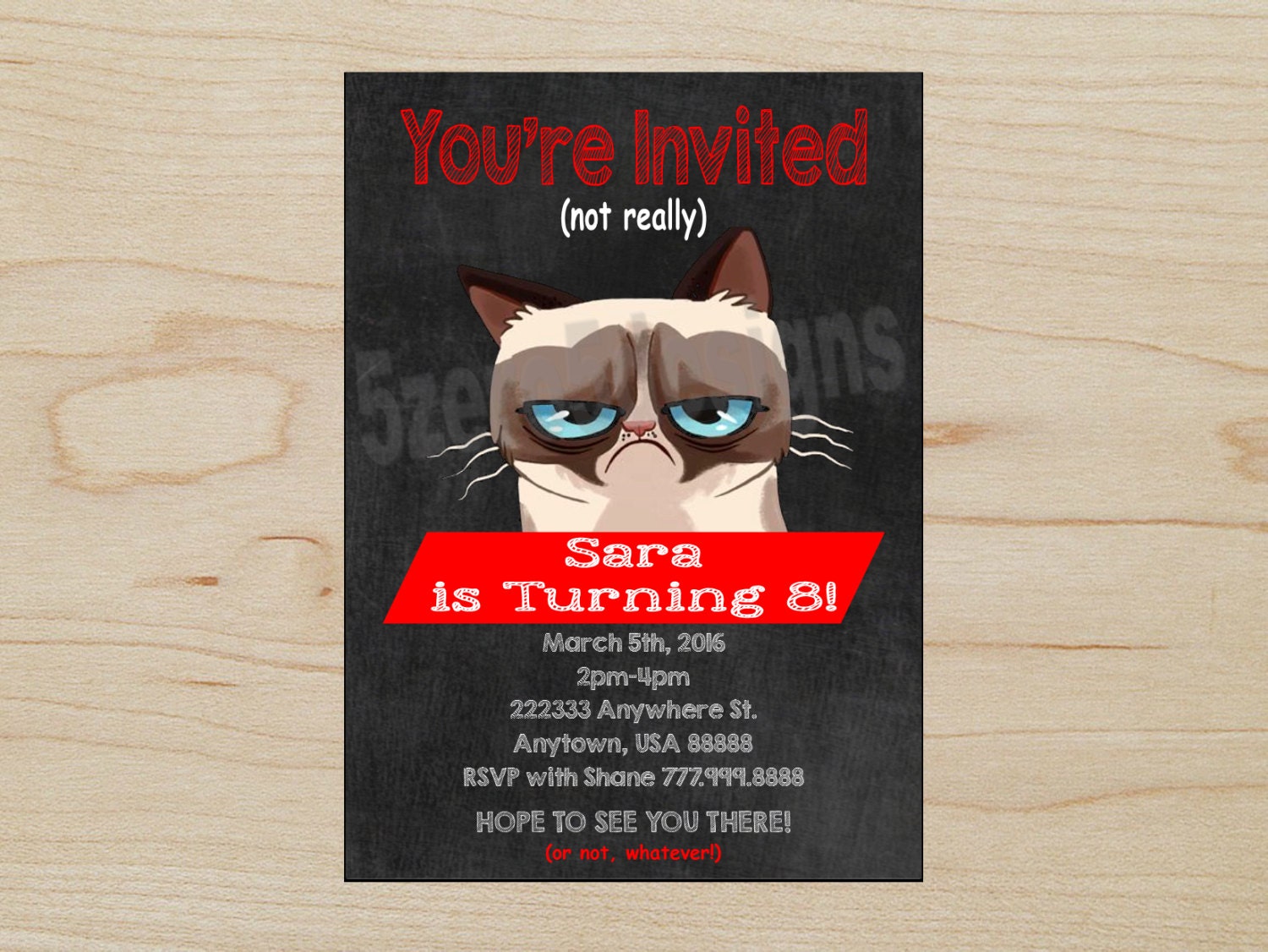 Grumpy Cat Invitation Grumpy Cat Birthday Party Grumpy Cat