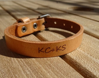 Engraved leather bracelet men with initials or name or text, men gift