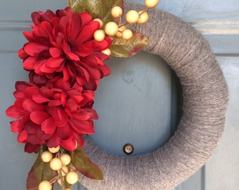 Front Door Wreath - Yarn Wreath -Winter Yarn Wreath -Yarn Door Wreaths - Front Door Decor -Front Door Wreath - Door Decoration - Wreaths