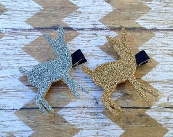 Deer Hair Clip, Fawn Bow, Fawn Headband, Hair Clips for Girls, Felt Animals, Felt Hair Clip, Felt Deer, Glitter Hair Clip, Gold Glitter Bow