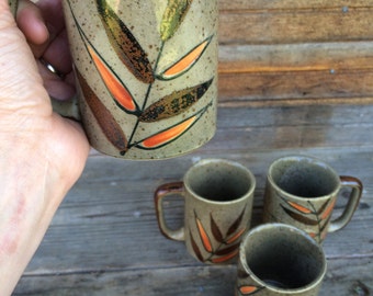 Vintage Stoneware Fern Leaf Mugs Set of Four