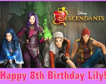 Personalized Birthday Party Edible Image Icing Frosting Sheet Cake Topper - 1/4 Sheet Sized - DISNEY Descendants THE Movie 1 2