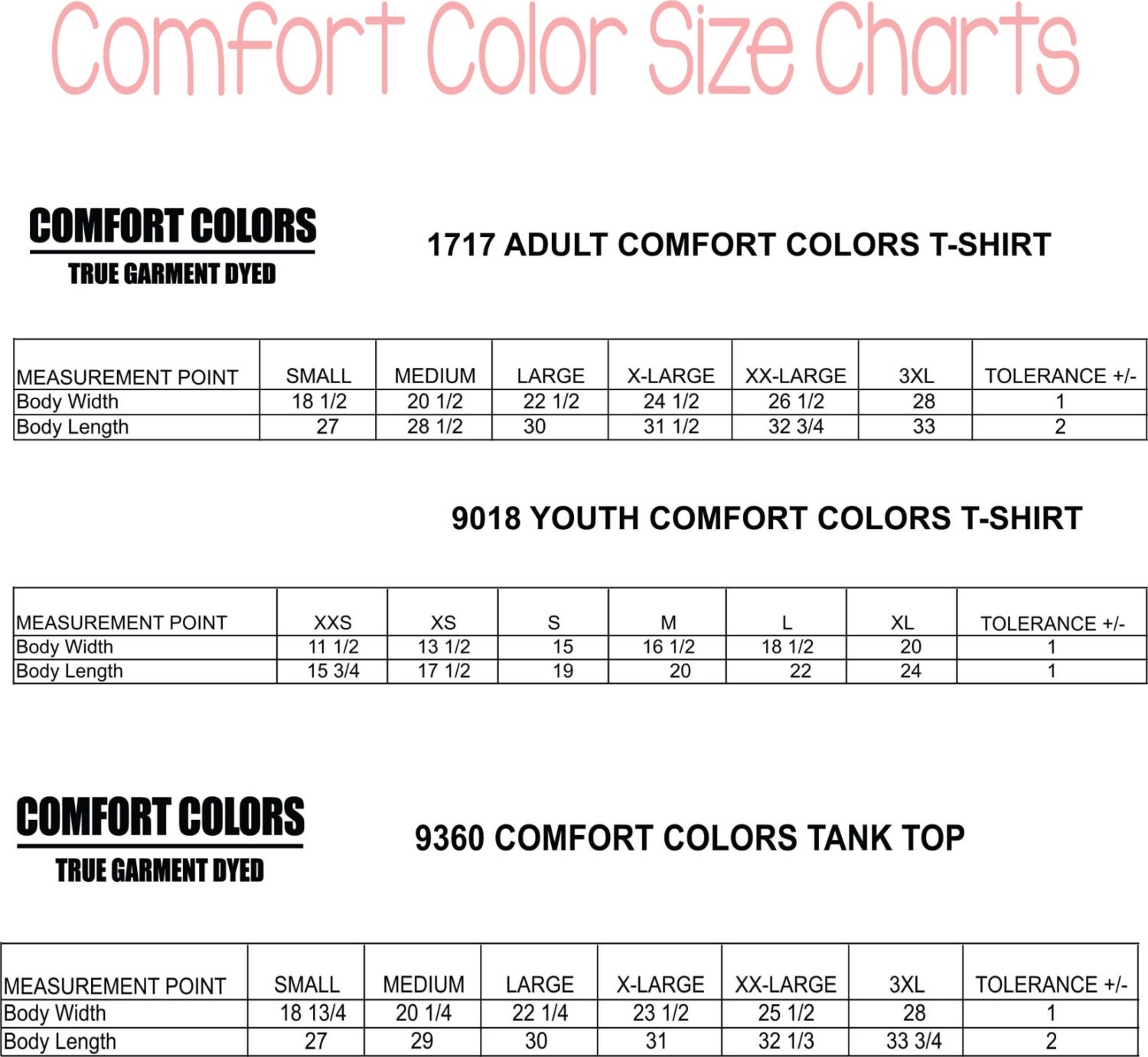 Comfort Colors Size Chart Youth