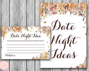 Autumn Fall Date Night Ideas, Date Night Cards, Date Night Sign, Coed Bridal Shower Activity, Bridal shower game WD84 TH47