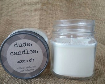 ocean air candle. 8oz soy candle. dude candle. man candle. mason jar candle. ocean breeze candle. summer candle. ocean candle. beach candle.