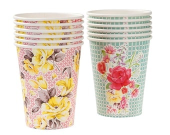 Paper Cups, Floral, Cups, Wedding Shower, Bridal Tea, Garden Party, Hen Party, Baby Shower, Wedding Shower, Party Cups, Shabby Chic Party