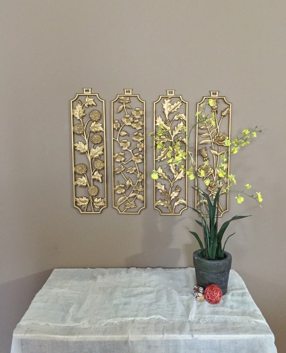 Large Vintage Metal Wall Decor / Gold Wall Decor / Wall Art