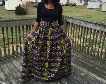 African Maxi skirt, Yellow and Black African Print Maxi Skirt