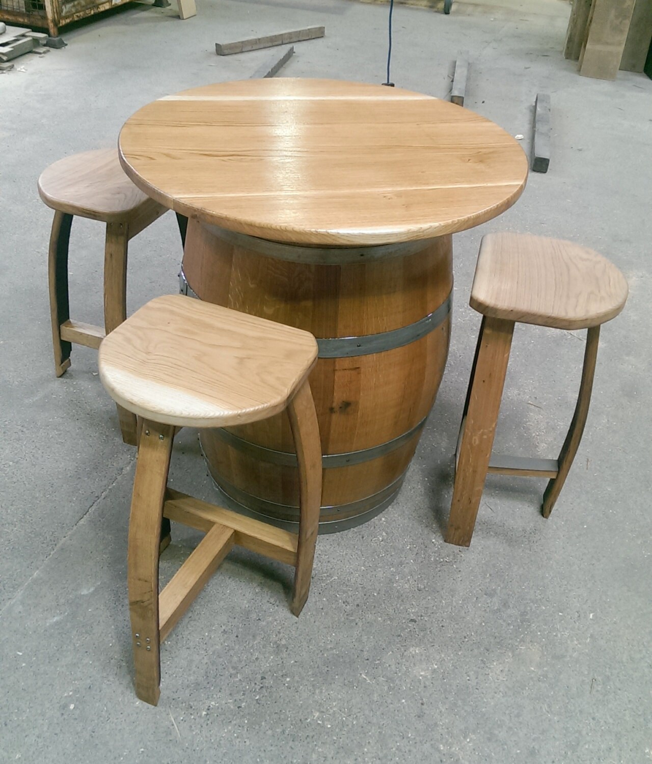 Wine Barrel Table with Solid Oak Table Top. Four Barrel Stave
