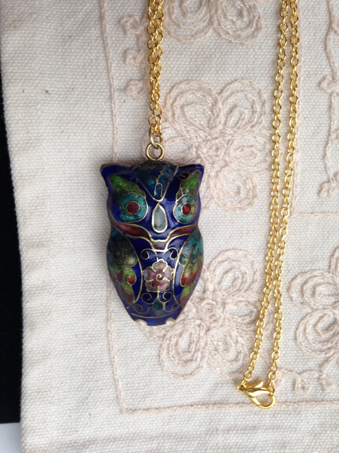 Owl pendant necklace vintage cloisonne owl pendants