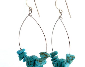 Items similar to pearls & turquoise hoops on Etsy