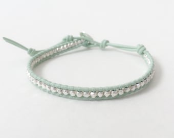 Mint Green and Silver Bracelet | Silver Beaded Mint Bracelet | Pastel Green Bracelet | Sea-foam Green Bracelet 116MGS