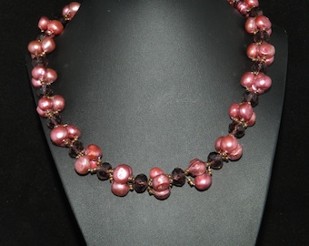 CLEARANCE *FT676 Pink Freshwater Pearl Necklace and Bracelet Set 18in