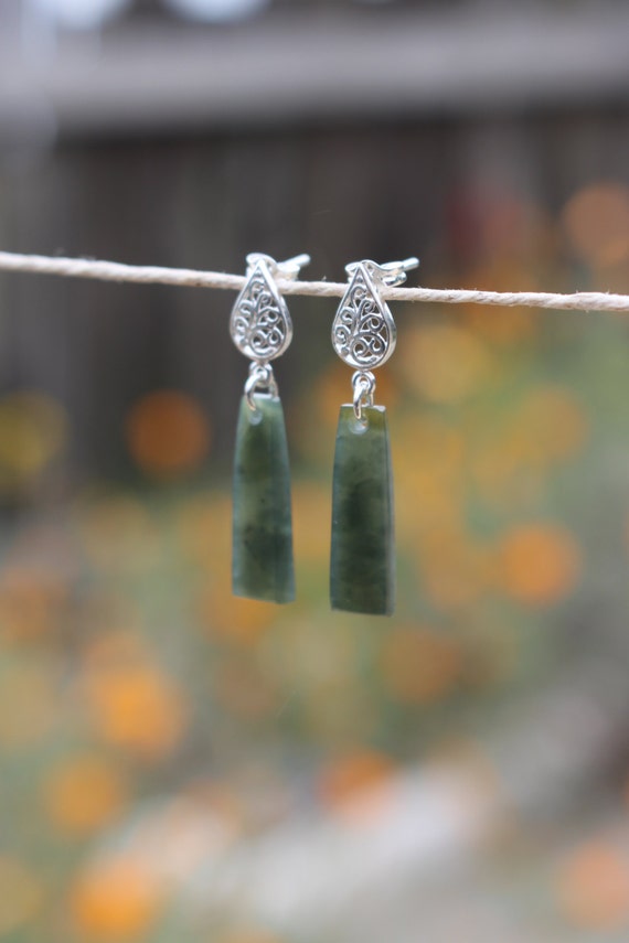 Big Sur Jade Earrings with Sterling Silver Filigree Posts.