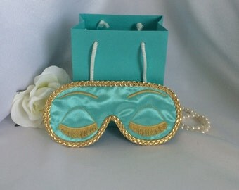 Holly Golightly - Breakfast at Tiffany's inspired satin sleep mask blind fold with embroidered eyelashes - Audrey Hepburn inspired
