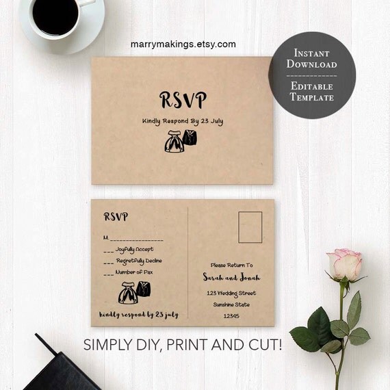 diy wedding template diy rsvp postcard reply card printable