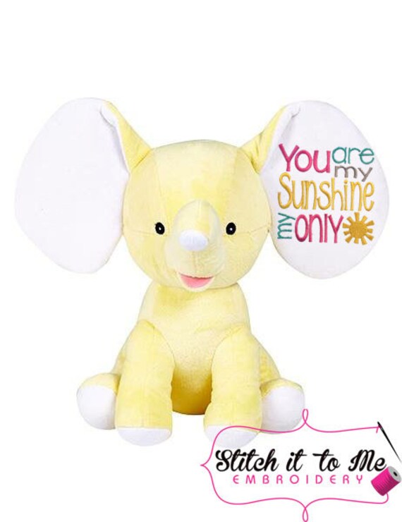 Embroidered Stuffed Elephant Yellow Stuffed by StitchItToMeByNiki