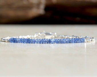 Sapphire Bracelet, September Birthstone, Sapphire Gemstone Bracelet, Natural Blue Sapphire, Beaded Bracelet, Stack Bracelet, Gift for Her