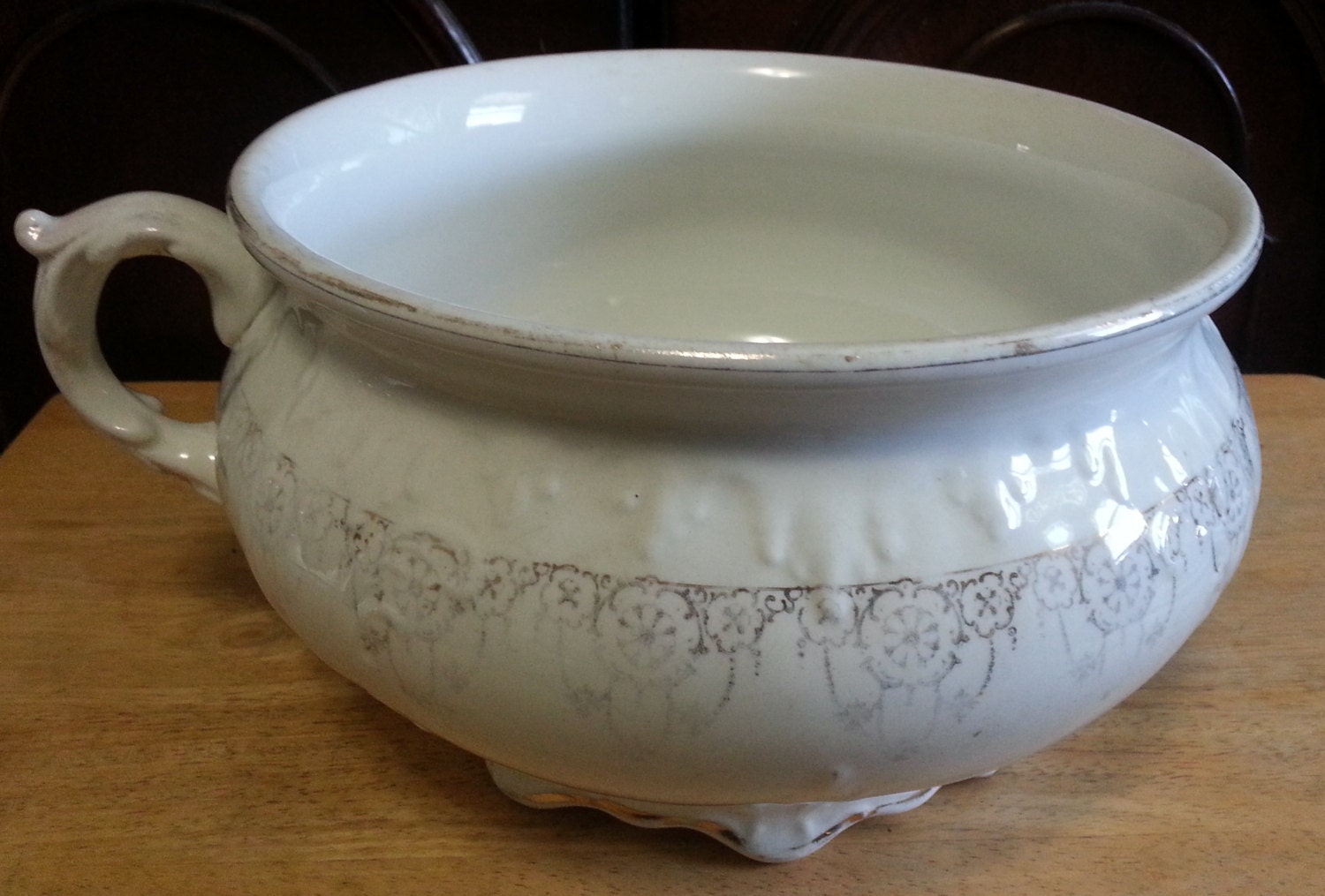 Vintage White Porcelain China Chamber Pot circa 1910 by