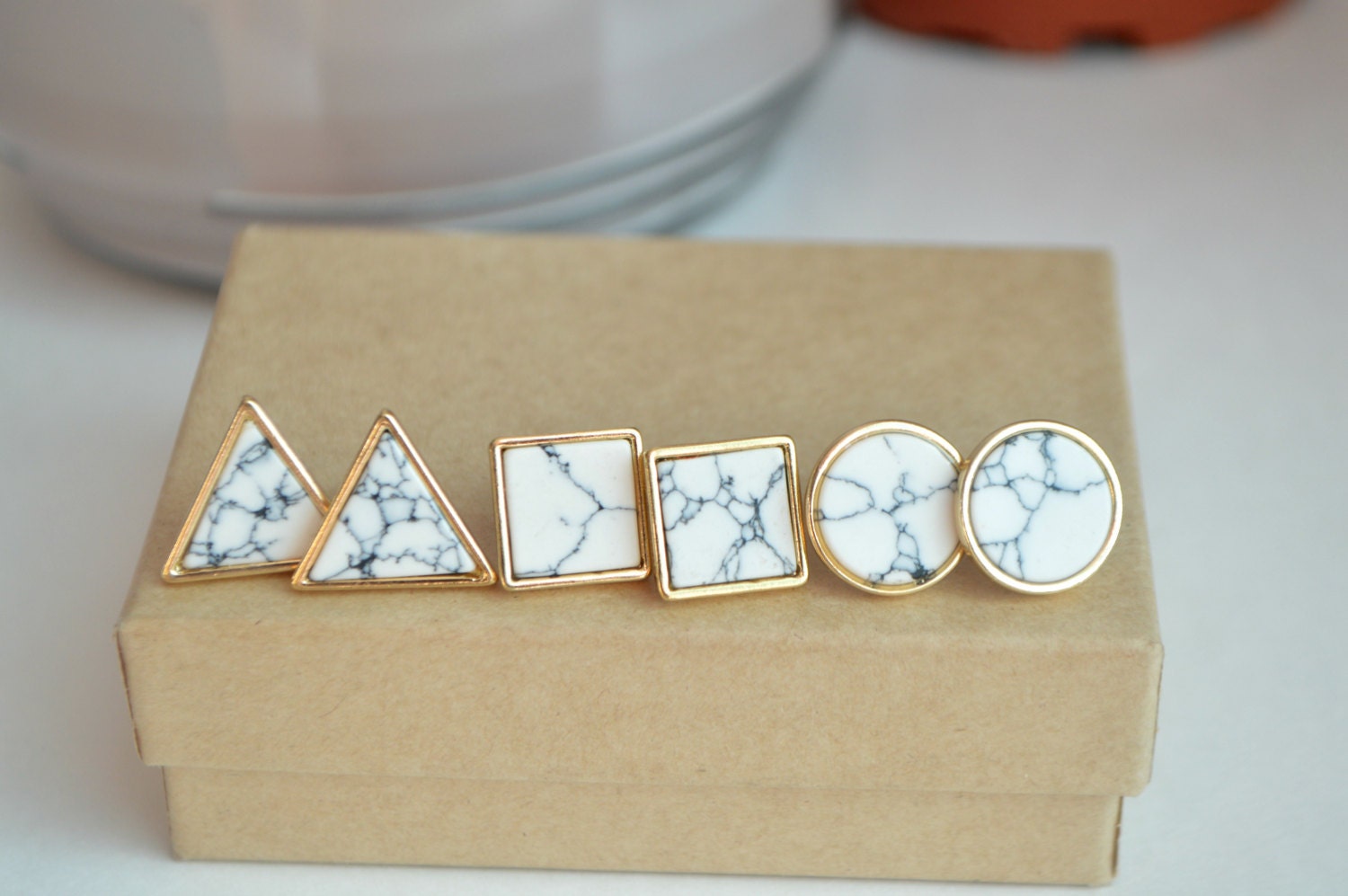 Marble triangle earrings marble stud earrings marble