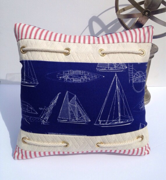 Sailboat Nautical Pillow Boat Throw Pillow by Nauticalrosedesigns