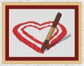 Heart paintbrush counted cross stitch pattern, hearts, modern, realistic, Valentine's Day, wedding, anniversary chart, PDF, instant download