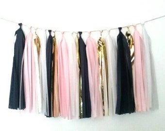 NAVY, BLUSH PINK, white and gold tassel garland - navy and blush pink - pink and gold wedding - navy and pink wedding - blush and navy party